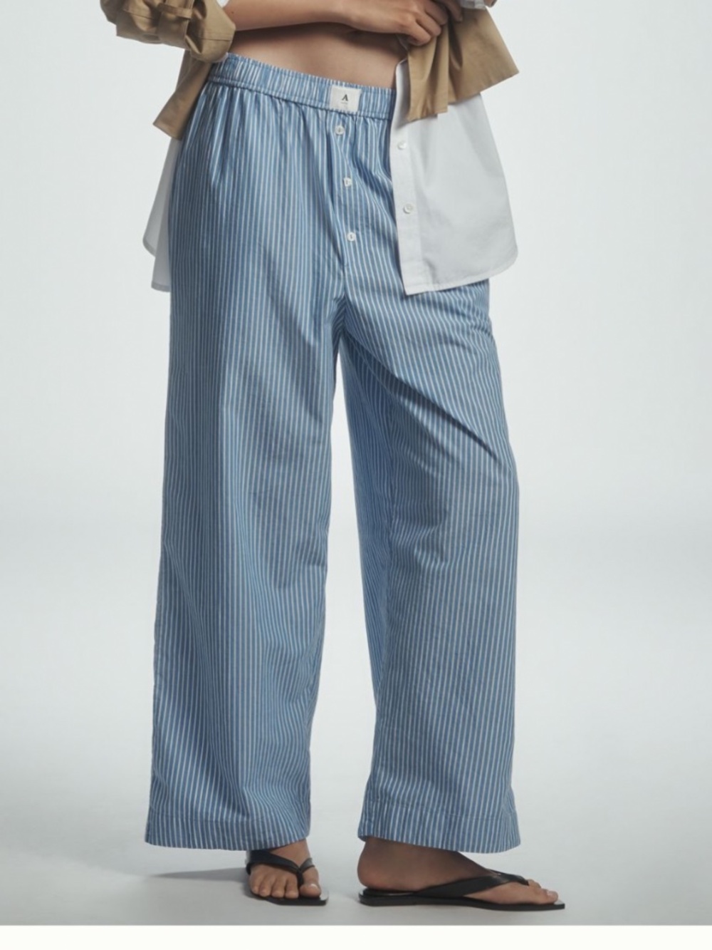 Anthropologie Wren Boxer Lounge Pants Blue White Striped Size Petite Large